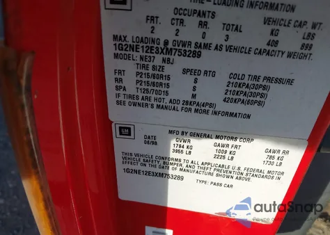 1999 Pontiac Grand Am Se1 z USA, uszkodzony, nr VIN 1G2NE12E3XM753289